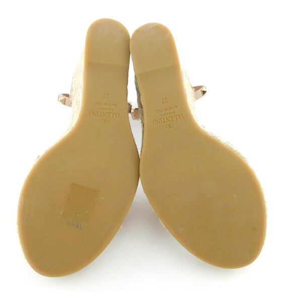 New VALENTINO Rockstud Nude Beige Espadrille Wedge Ankle Strap Sandals 37 - Picture 8 of 10